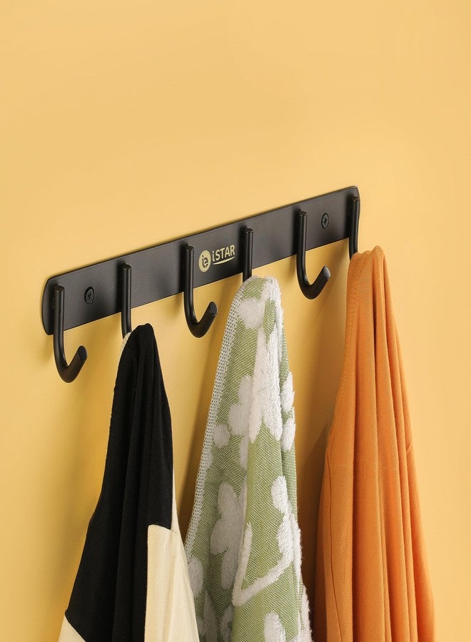 iSTAR 6 Pin Bathroom Cloth Hooks Hanger Door Wall Bedroom Bathroom Robe Hooks Rail for Hanging Keys,Clothes,Towel Steel Hook,Stainless Steel (Black Pack of 2) - Image 2